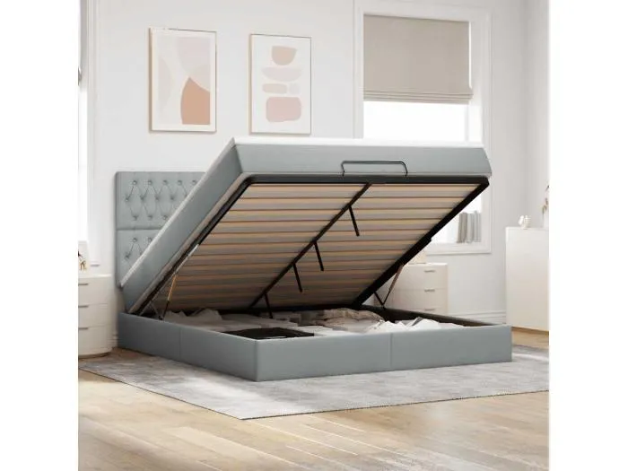 Ottoman-Bett mit Matratze Hellgrau 160x200 cm Stoff