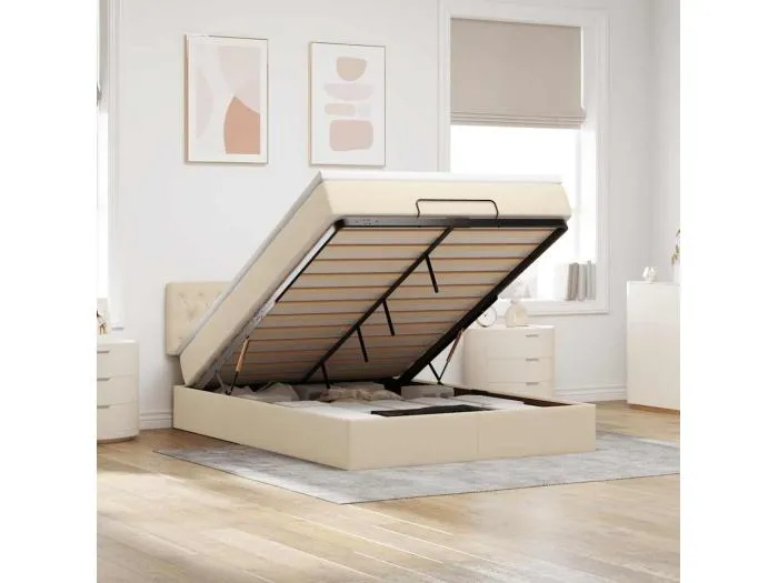 Ottoman-Bett mit Matratze Creme 140x200 cm Stoff