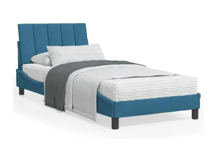 Bett mit Matratze "Hanko" Blau 90x200 cm Samt