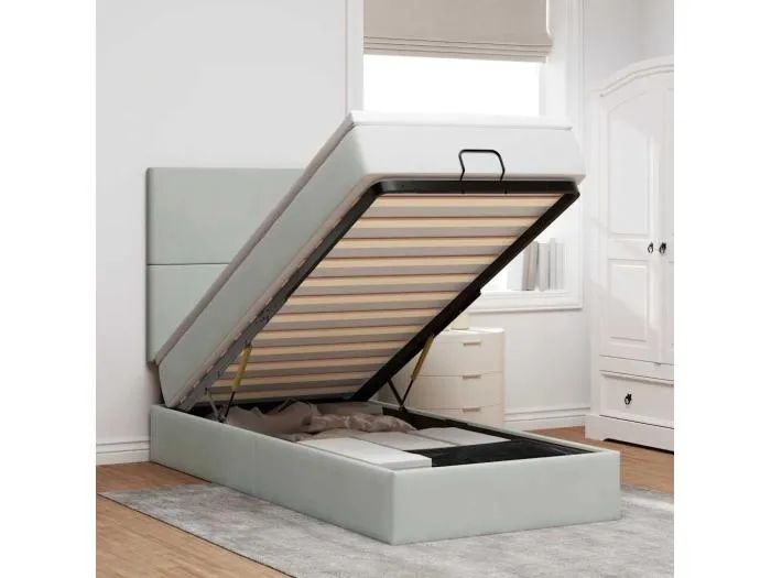 Ottoman-Bett mit Matratzen & LEDs Hellgrau 100x200 cm Samt