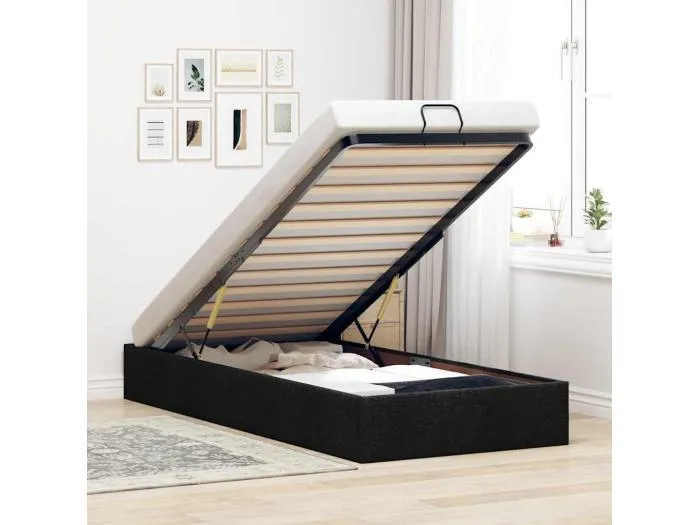 Ottoman-Bett ohne Matratze Schwarz 100x200 cm Stoff