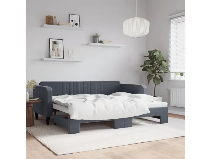 Tagesbett Ausziehbar Dunkelgrau 90x200 cm Samt
