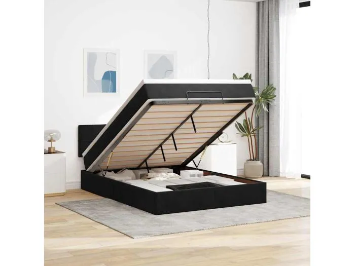 Ottoman-Bett mit Matratze Schwarz 140x190 cm Samt