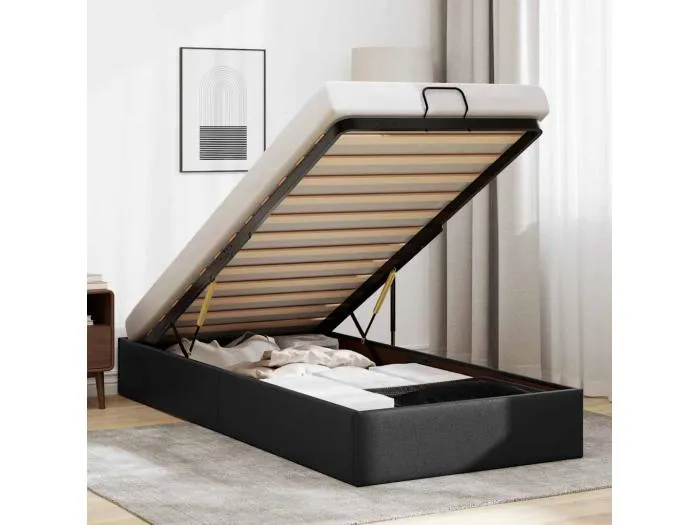 Ottoman-Bett ohne Matratze Schwarz 100x200 cm Kunstleder