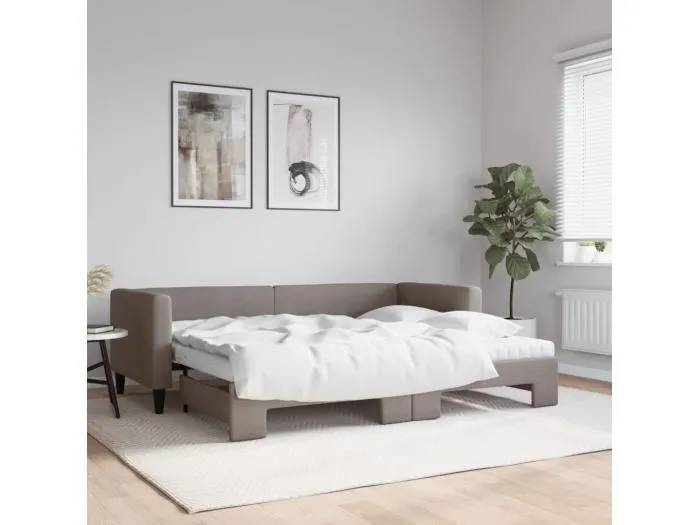 Tagesbett Ausziehbar mit Matratzen Taupe 80x200 cm Stoff