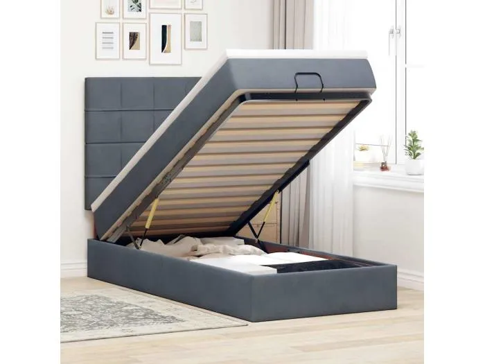 Ottoman-Bett mit Matratzen Dunkelgrau 80x200 cm Samt