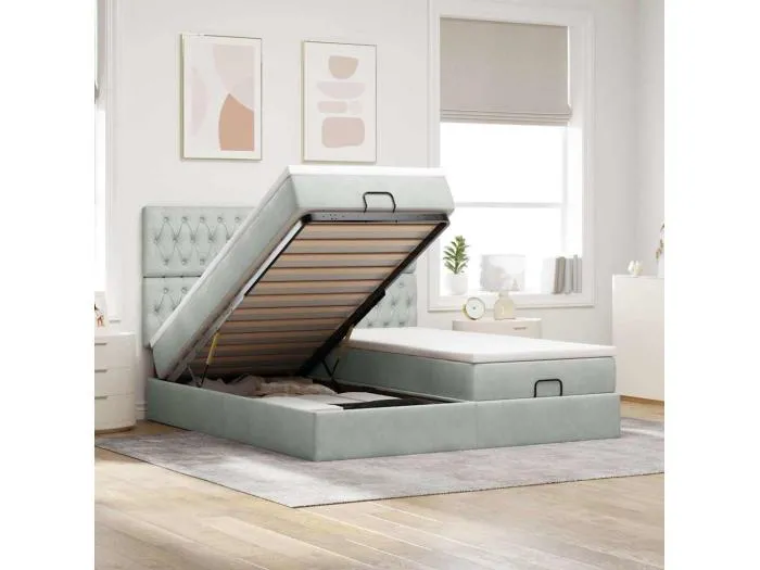 Ottoman-Bett mit Matratzen Hellgrau 200x200 cm Samt