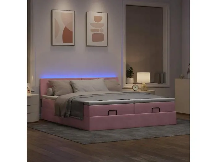 Ottoman-Bett mit Matratzen & LEDs Rosa 200x200 cm Samt