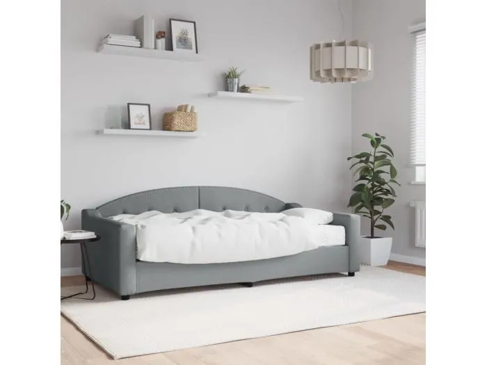 Tagesbett,Sofabett mit Matratze Hellgrau 90x190 cm Stoff -gkd56697
