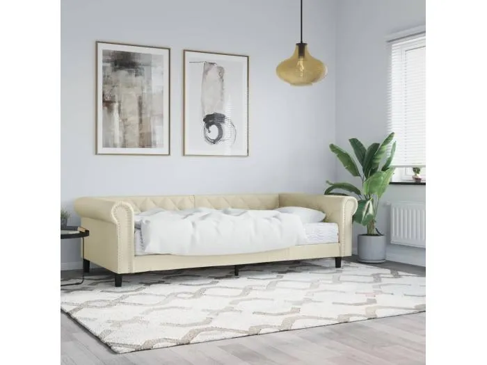Tagesbett,Sofabett mit Matratze Creme 90x200 cm Kunstleder -gkd22986