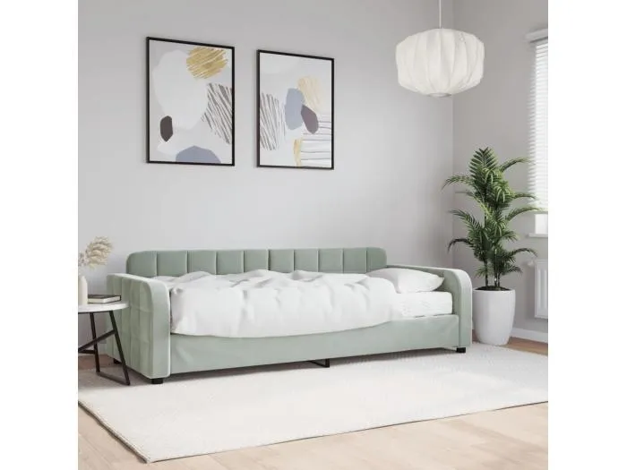Tagesbett,Sofabett mit Matratze Hellgrau 80x200 cm Samt -gkd30907