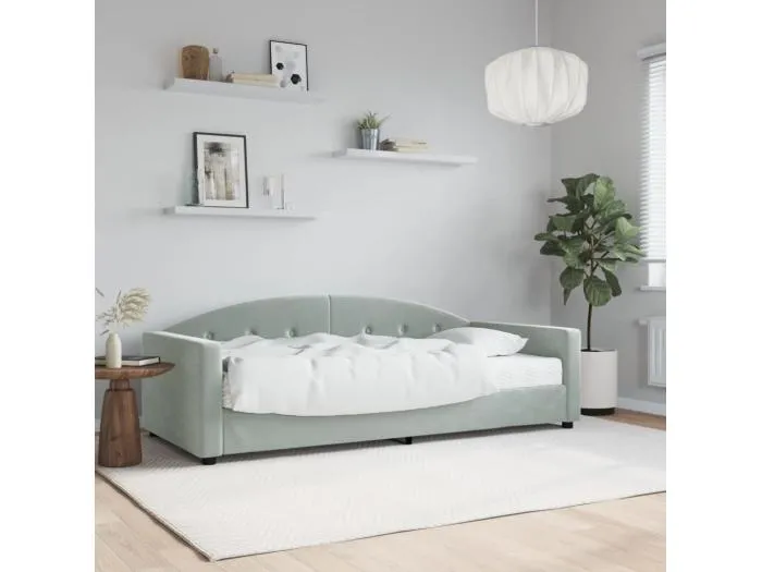 Tagesbett,Sofabett mit Matratze Hellgrau 90x200 cm Samt -gkd95925