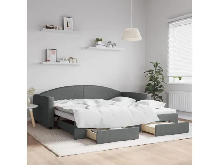 Tagesbett Ausziehbar,Ausziehbett mit Schubladen Dunkelgrau 100x200 cm Stoff -gkd19694