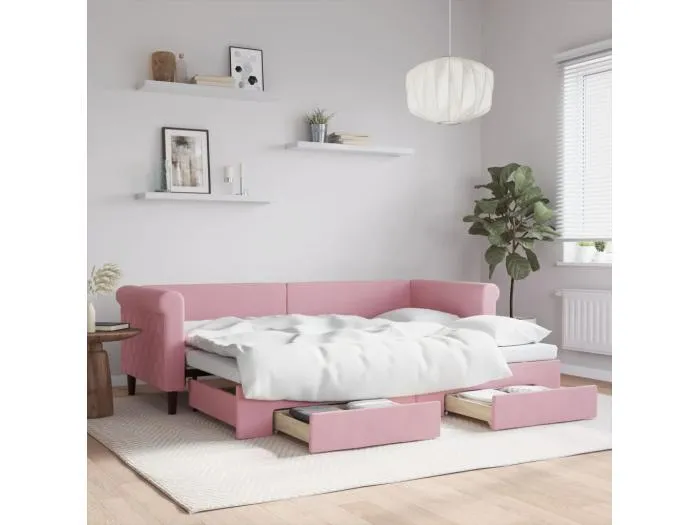Tagesbett Ausziehbar,Ausziehbett mit Schubladen Rosa 80x200 cm Samt -gkd31345