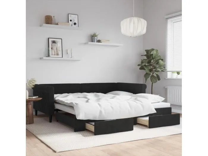 Tagesbett Ausziehbar,Ausziehbett mit Schubladen Schwarz 100x200 cm Samt -gkd36412