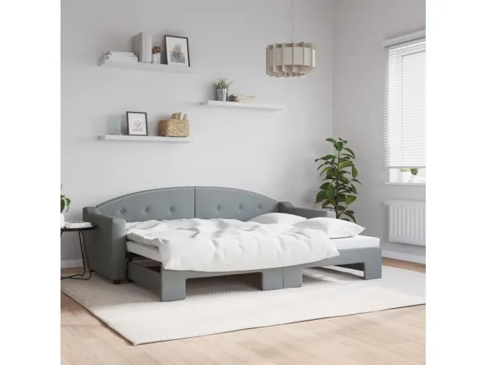 Tagesbett Ausziehbar,Ausziehbett Hellgrau 80x200 cm Stoff -gkd39253