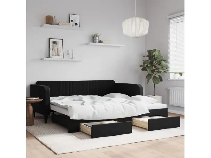 Tagesbett Ausziehbar,Ausziehbett mit Schubladen Schwarz 100x200 cm Samt -gkd35749