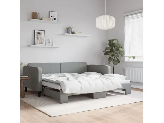 Tagesbett Ausziehbar,Ausziehbett Hellgrau 100x200 cm Stoff -gkd39376