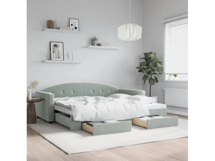 Tagesbett Ausziehbar,Ausziehbett mit Schubladen Hellgrau 90x200 cm Samt -gkd64897