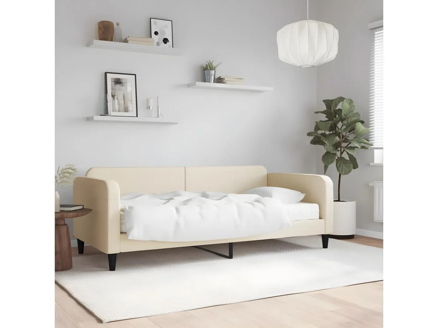 Tagesbett,Sofabett mit Matratze Creme 90x200 cm Stoff -gkd59712