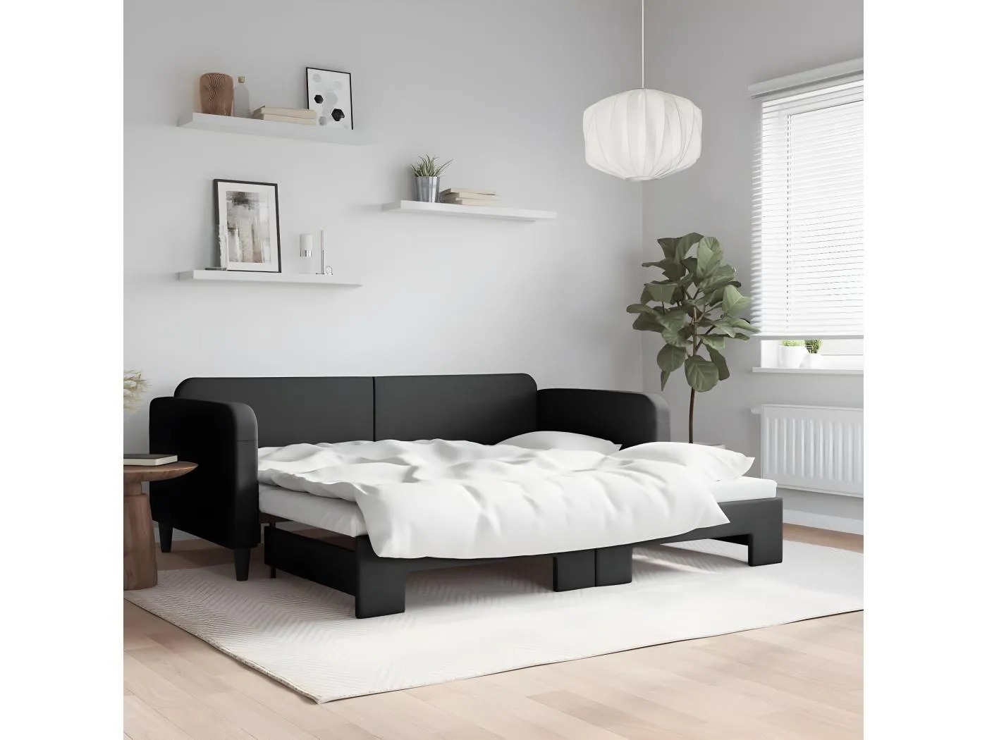 Tagesbett Ausziehbar,Ausziehbett Schwarz 90x200 cm Stoff -gkd25417