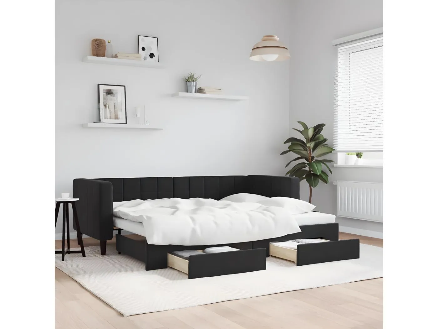 Tagesbett Ausziehbar,Ausziehbett mit Schubladen Schwarz 80x200 cm Samt -gkd27959