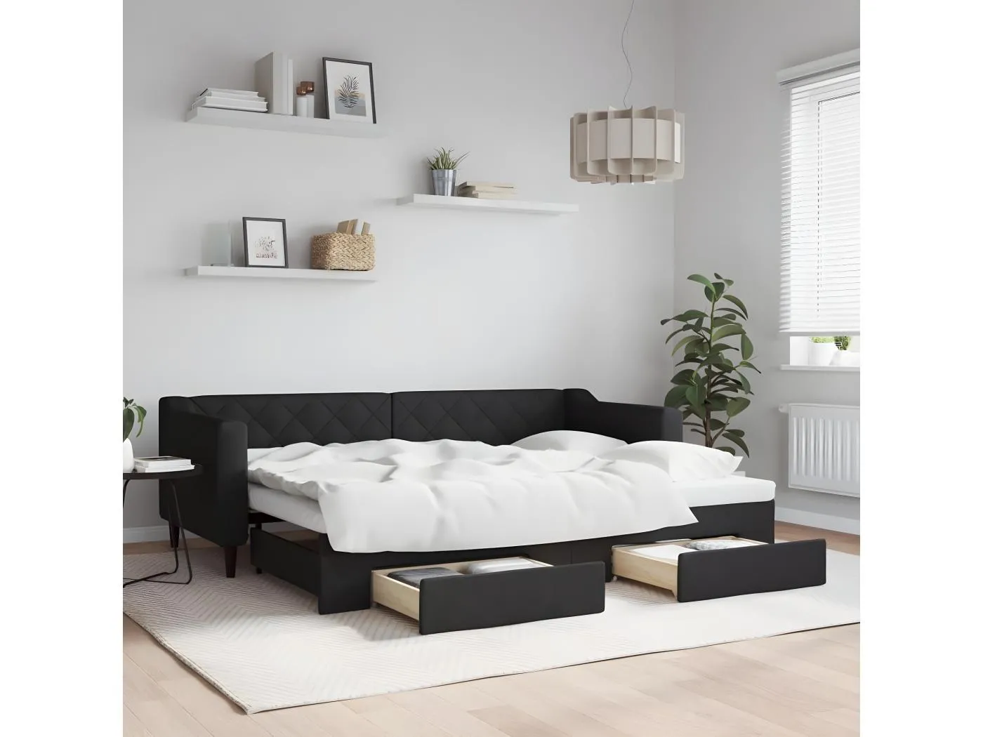 Tagesbett Ausziehbar,Ausziehbett mit Schubladen Schwarz 80x200 cm Stoff -gkd19715