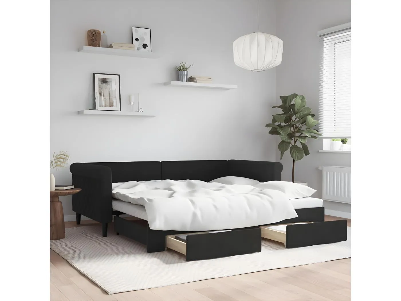 Tagesbett Ausziehbar,Ausziehbett mit Schubladen Schwarz 90x190 cm Samt -gkd42254