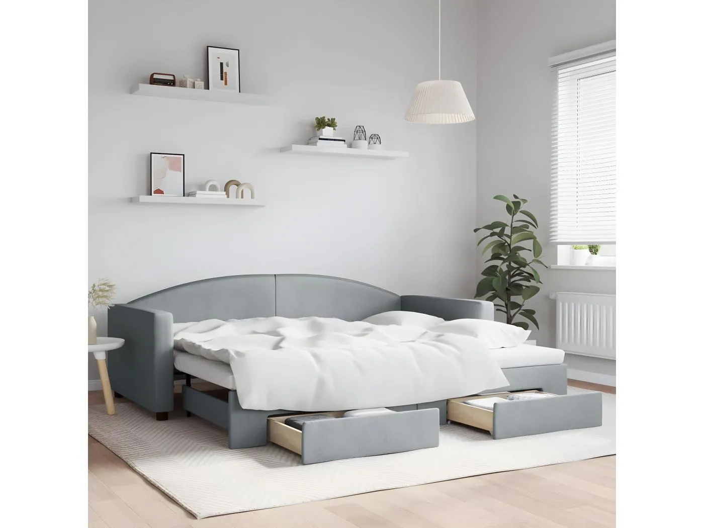 Tagesbett Ausziehbar,Ausziehbett mit Schubladen Hellgrau 90x200 cm Stoff -gkd33383