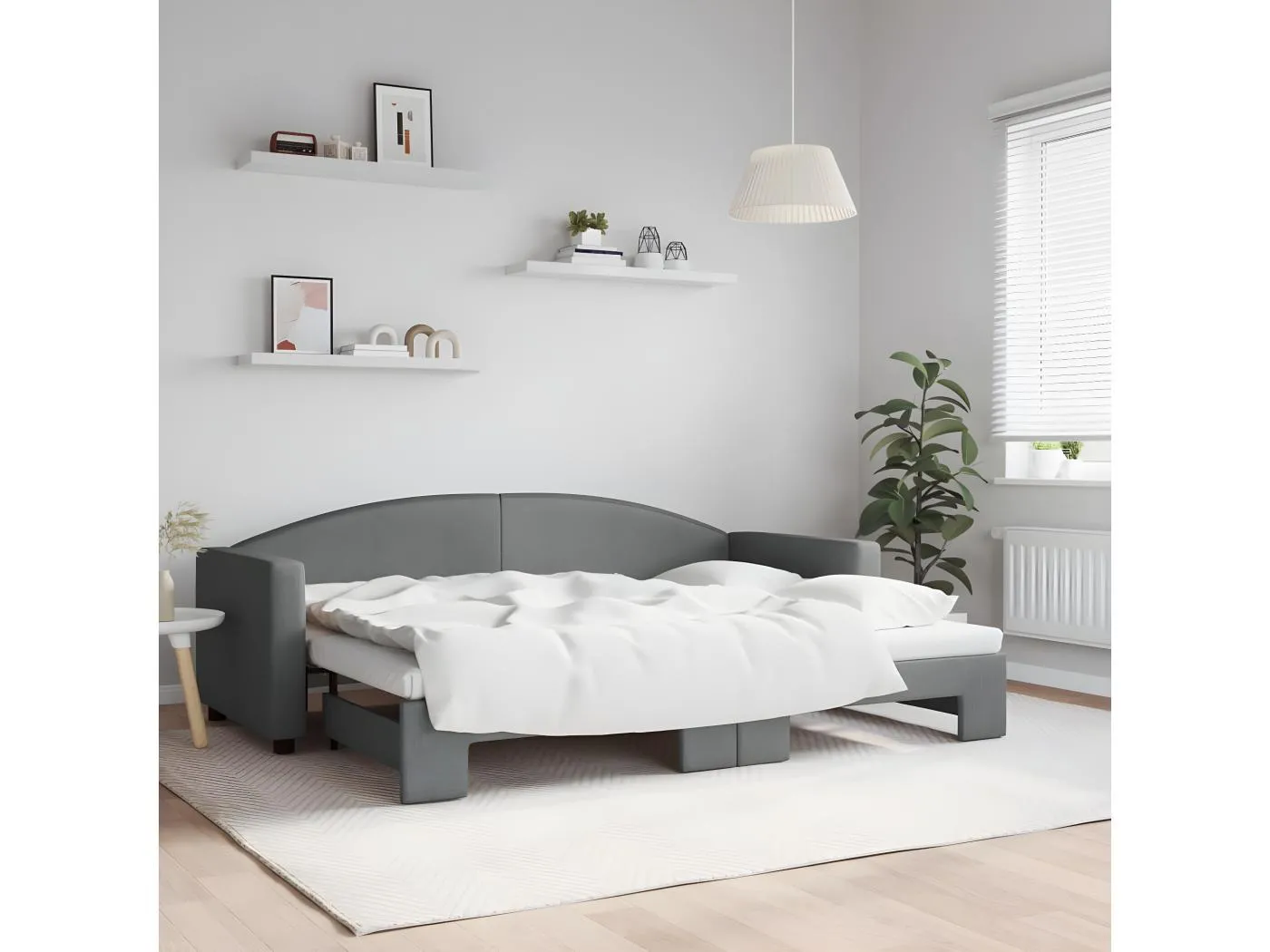 Tagesbett Ausziehbar,Ausziehbett Dunkelgrau 80x200 cm Stoff -gkd16999