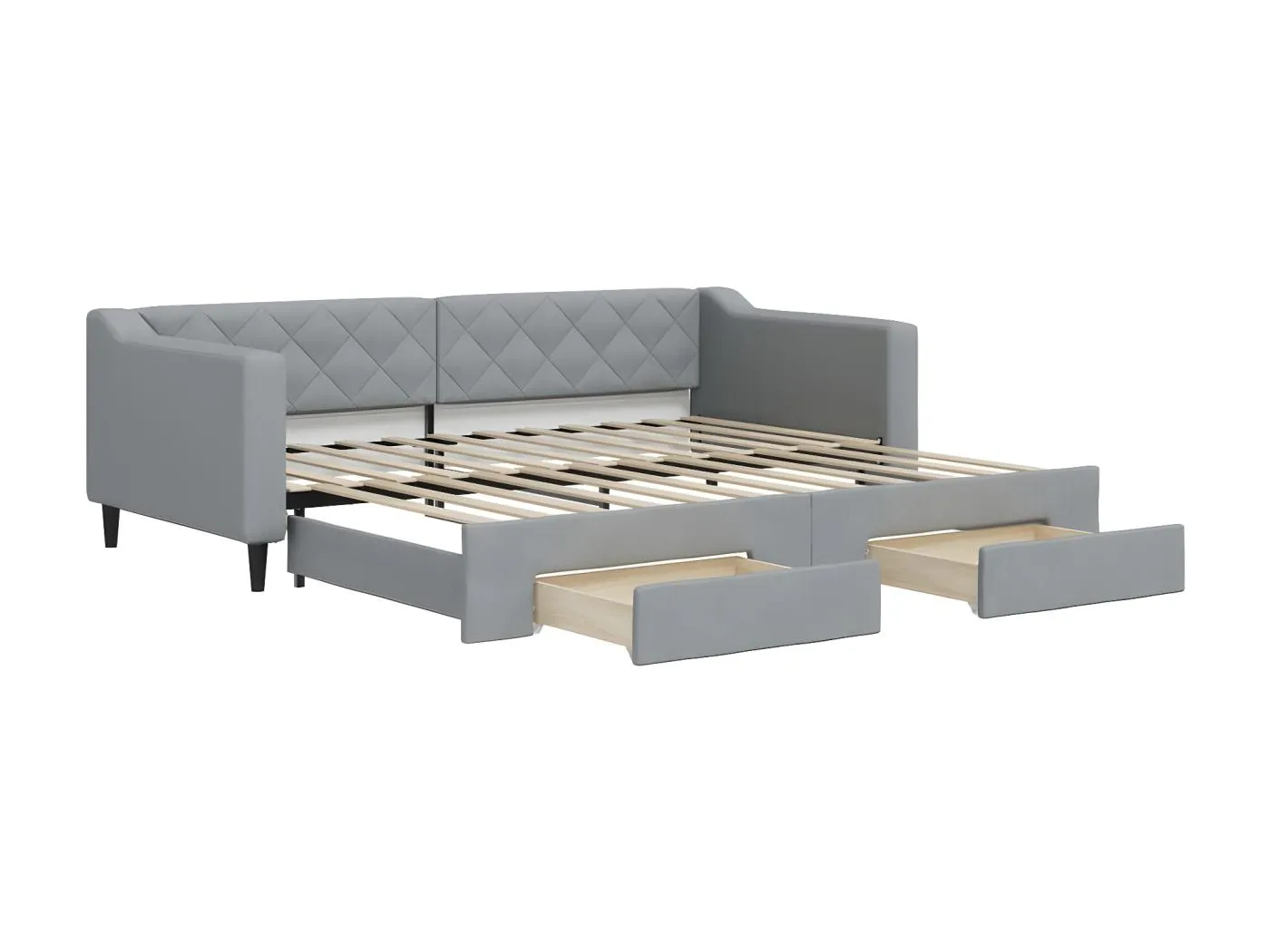 Tagesbett Ausziehbar,Ausziehbett mit Schubladen Hellgrau 90x200 cm Stoff -gkd78792