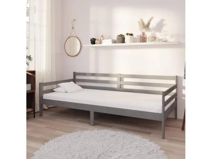 Tagesbett,Sofabett mit Matratze 90x200 cm Grau Kiefer Massivholz -gkd23299