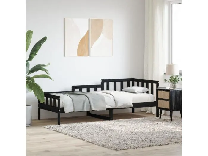 Tagesbett,Sofabett Schwarz 80x200 cm Massivholz Kiefer -gkd91699