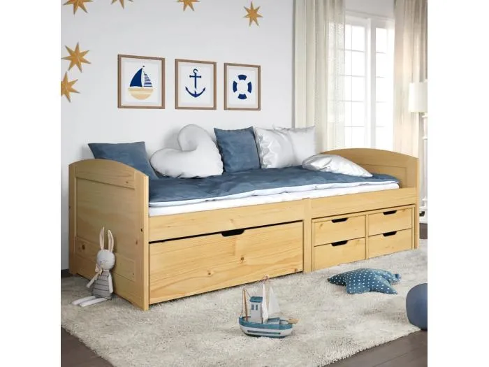 Tagesbett,Sofabett mit 5 Schubladen IRUN 90x200 cm Massivholz Kiefer -gkd95337