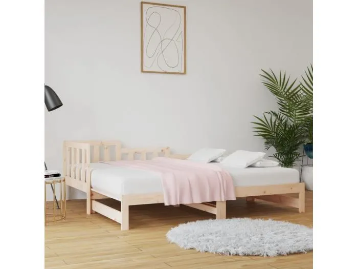 Tagesbett Ausziehbar,Ausziehbett 2x(90x190) cm Massivholz Kiefer -gkd99306