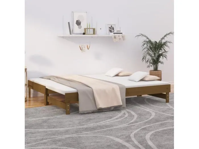 Tagesbett Ausziehbar,Ausziehbett Honigbraun 2x(90x200) cm Massivholz Kiefer -gkd54998