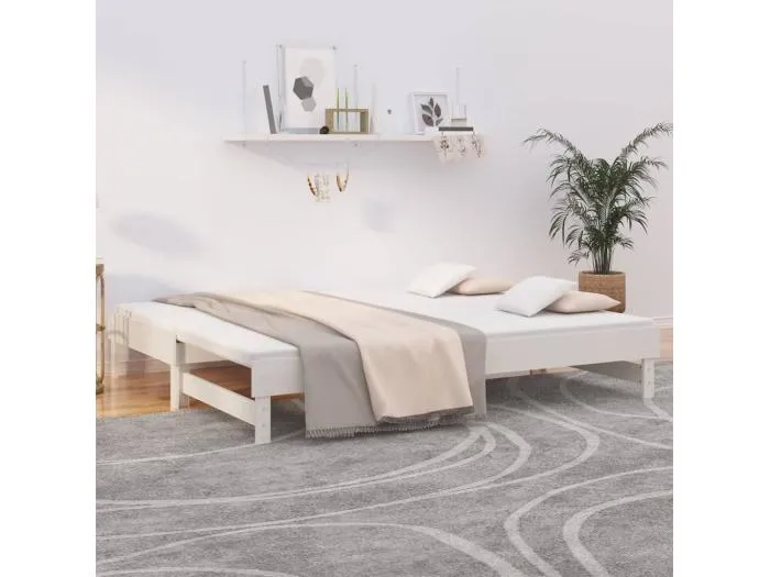 Tagesbett Ausziehbar,Ausziehbett Weiß 2x(90x200) cm Massivholz Kiefer -gkd16997