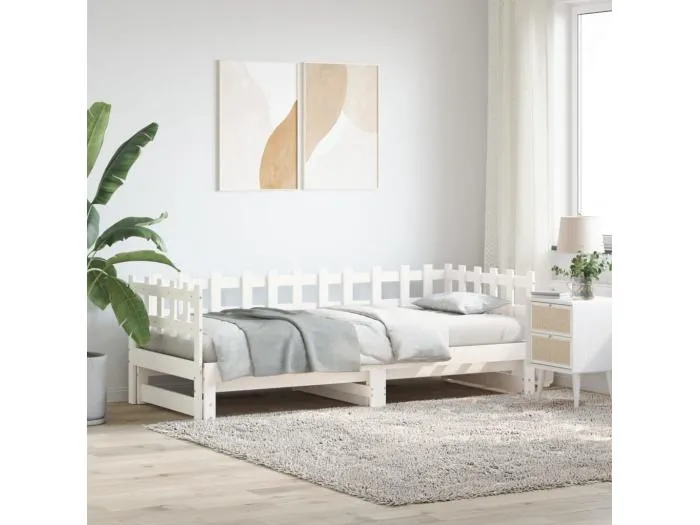 Tagesbett Ausziehbar,Ausziehbett Weiß 2x(90x190) cm Massivholz Kiefer -gkd20935
