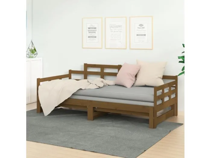 Tagesbett Ausziehbar,Ausziehbett Honigbraun Massivholz Kiefer 2x(90x190) cm -gkd24212