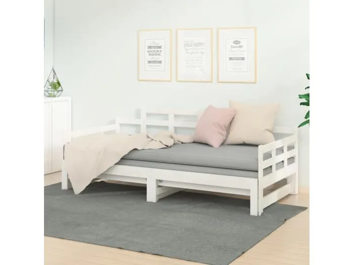 Tagesbett Ausziehbar,Ausziehbett Weiß Massivholz Kiefer 2x(90x200) cm -gkd77701