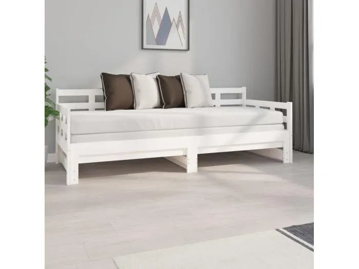 Tagesbett Ausziehbar,Ausziehbett Weiß Massivholz Kiefer 2x(80x200) cm -gkd69160