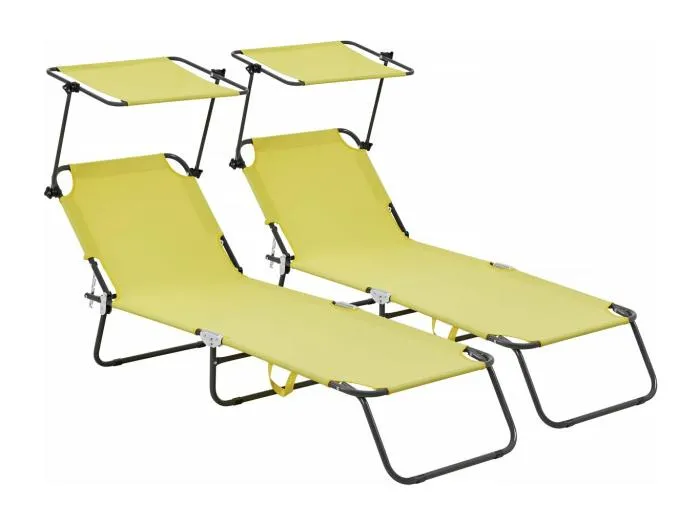 Klappbare Sonnenliegen 2er-Set "Lazy" - Mit Sonnenschutz - Gelb