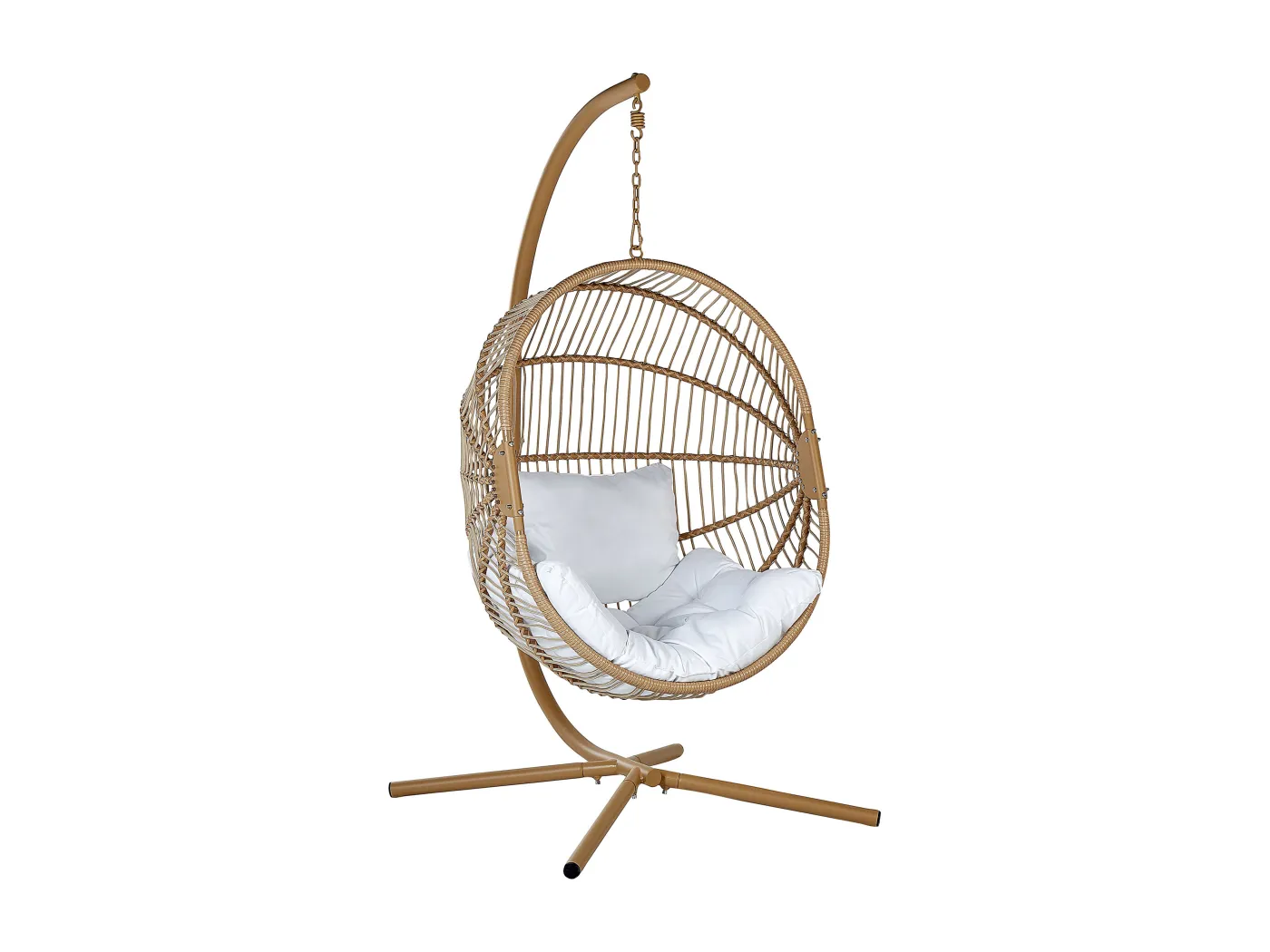 Hängesessel aus beige Rattan mit Metallgestell Acri