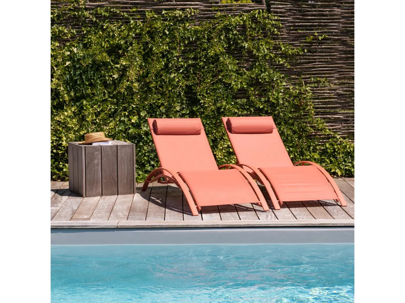 2er Set Sonnenliegen GALAPAGOS aus Textilene Terracotta - Aluminium Terracotta