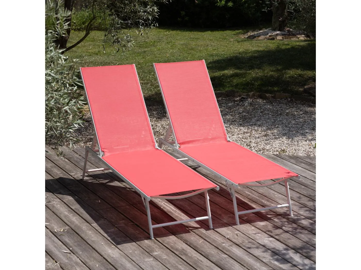 2er Set Klappsonnenliegen SICILIA aus rosa Textilene - weißes Gestell