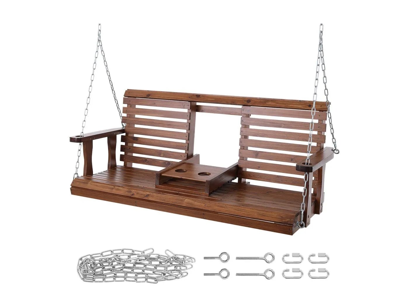 Veranda-Schaukel SucceBuy, 152,4 cm Holz, Hängestuhl für Garten, Patio oder Terrasse, Braun