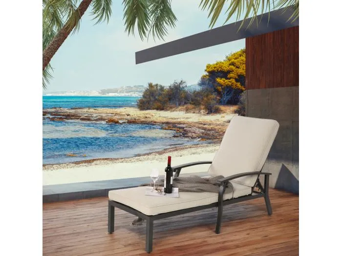 Gartenliege aus Aluminium mit Baumwollkissen - 5-fach verstellbare Rückenlehne - max. Belastung 120kg - Beige