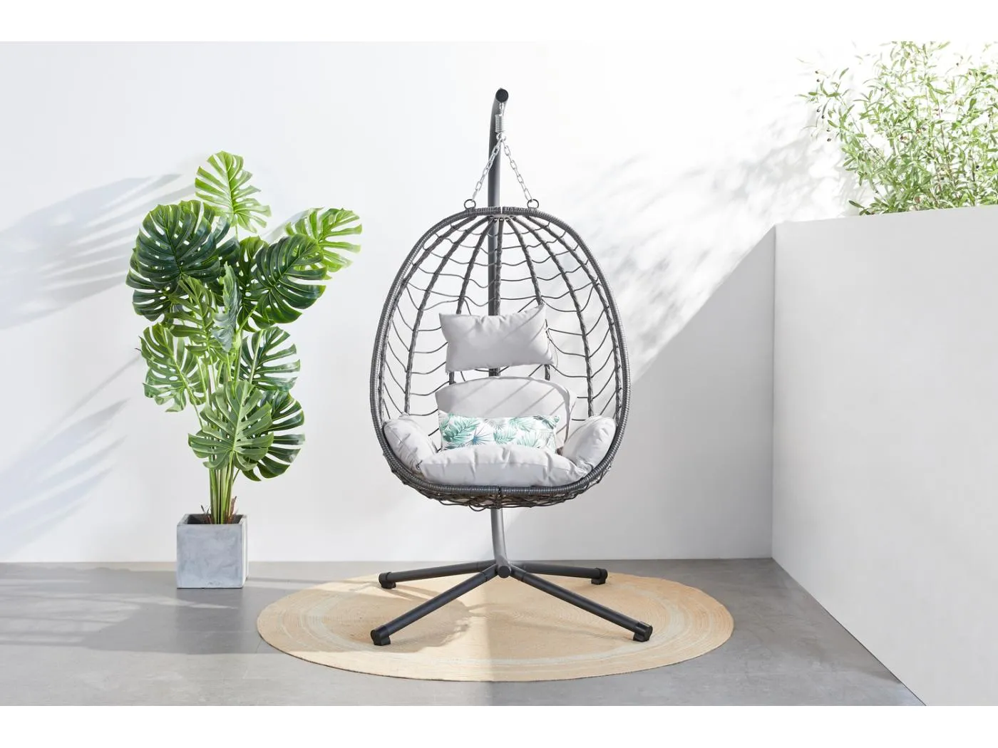 Hängesessel aus Kunstharz mit Rattaneffekt, grau LIMA