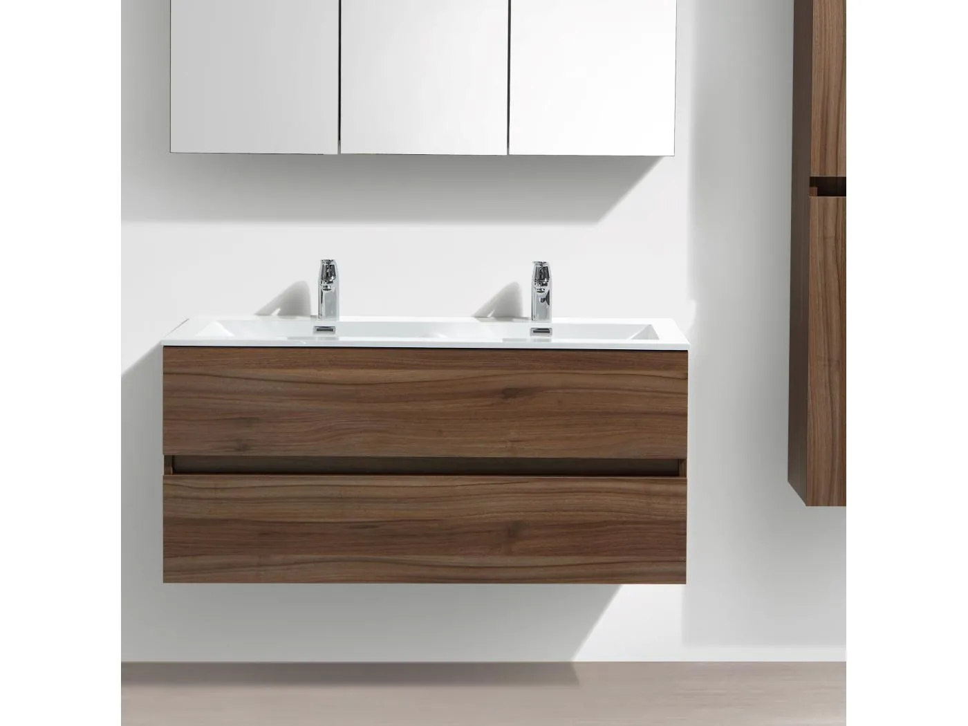 Doppelwaschtisch + Unterschrank 120 cm montiert Nussbaum SIENA