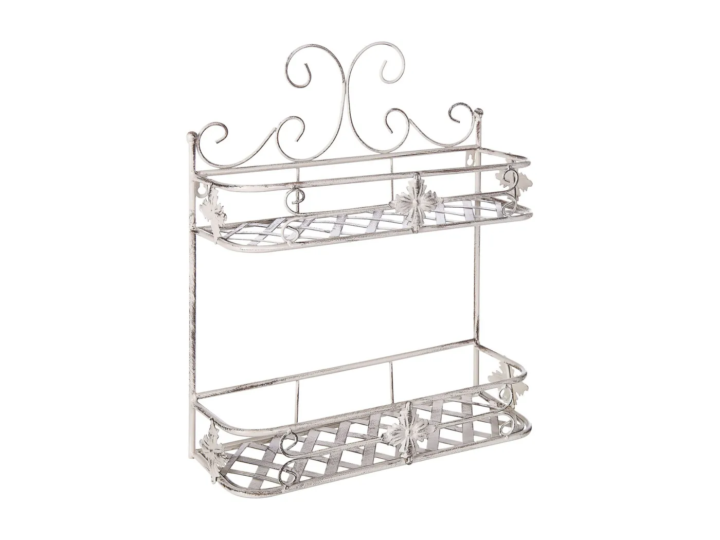 Retro Bad Wandregal aus Metall in Antik Optik weiß mit 2 Ablagen Marayes